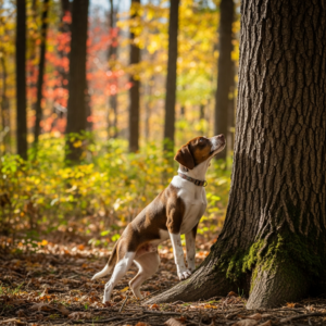young squirrel dog not checking tree properly during hunt
